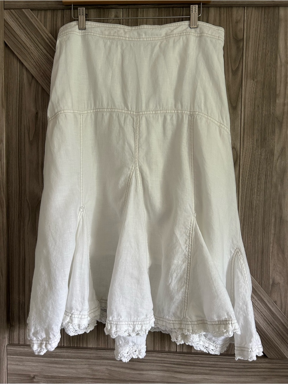 Umbrale White 100% Linen Paneled Maxi Skirt Crochet Lace Hem EU 42 US 12